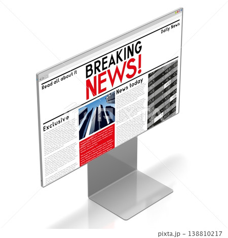 Monitor screen with breaking news web page - 3D illustration Monitor screen with breaking news web page - 3D illustration 138810217
