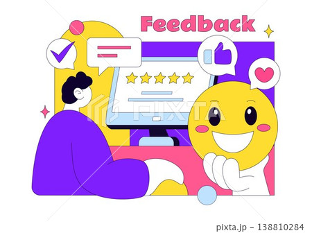 Customer Feedback Vector Illustration With Rating Stars Review System, User Opinion Survey, Mobile App Evaluation And Online Service Experience 138810284