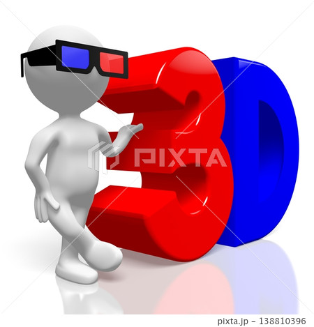 Cartoon character and 3D word - three-dimensional movies concept Cartoon character and 3D word - three-dimensional movies concept 138810396