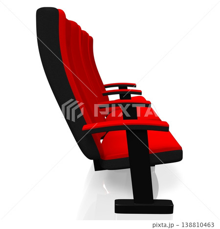 Three red cinema, movie theater seats isolated on white background - 3D illustration 138810463