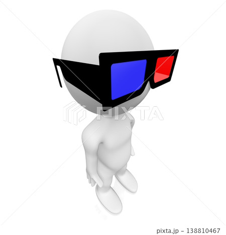 Cartoon character wearing red and blue cinema glasses - 3D illustration 138810467