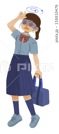 青い顔でめまいに苦しめられる、女子学生のイラスト 青い顔でめまいに苦しめられる、女子学生のイラスト 138810476