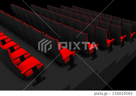 Red seats in cinema, movie theater - 3D illustration Red seats in cinema, movie theater - 3D illustration 138810565