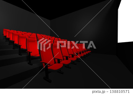 Seats and screen in cinema, movie theater - 3D illustration Seats and screen in cinema, movie theater - 3D illustration 138810571