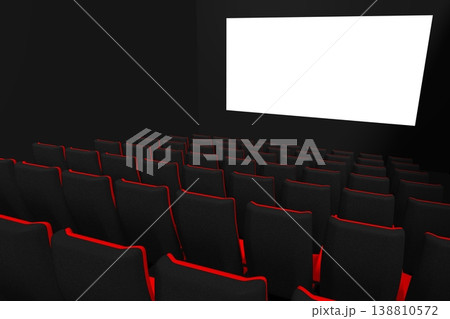 Seats and screen in cinema, movie theater - 3D illustration 138810572