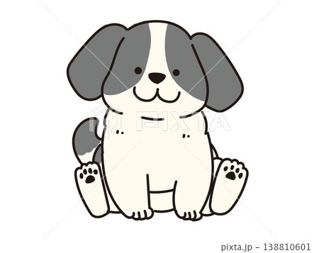白黒のかわいいスパニエル犬がお座りしているイラスト 138810601