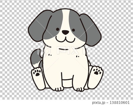 白黒のかわいいスパニエル犬がお座りしているイラスト 138810601