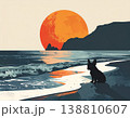 満開の桜と太陽の下でお座りするフレンチブルドッグのイラスト 138810607