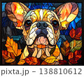 紅葉に囲まれお座りするフレンチブルドッグのステンドグラス 138810612
