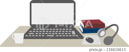 オンライン講座やリモート学習のイメージイラスト素材(デスク上のPCとヘッドフォン) オンライン講座やリモート学習のイメージイラスト素材(デスク上のPCとヘッドフォン) 138810613