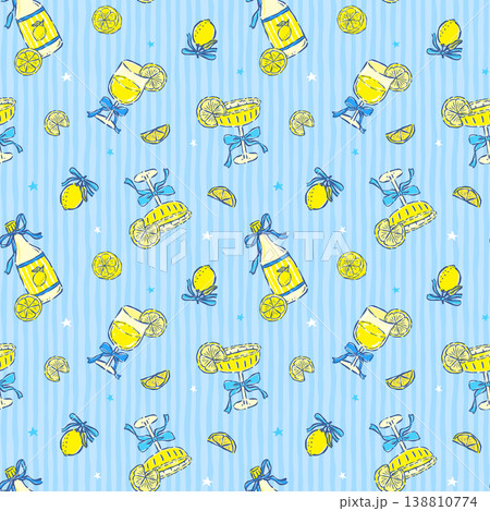 Blue Preppy Coquette Girly Yellow Lemon Summer Drink Seamless Pattern isolated on Stripes Whimsical Hand Drawn Blue Preppy Coquette Girly Yellow Lemon Summer Drink Seamless Pattern isolated on Stripes Whimsical Hand Drawn 138810774