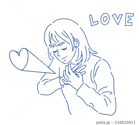胸に手を当ててときめいている女性のイラスト 138810911