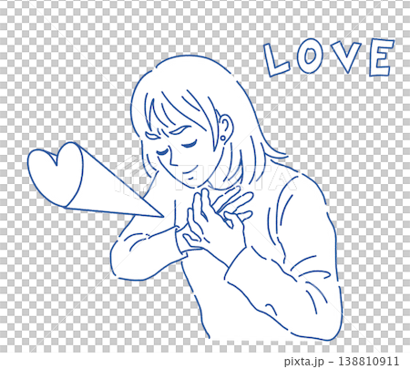 胸に手を当ててときめいている女性のイラスト 138810911