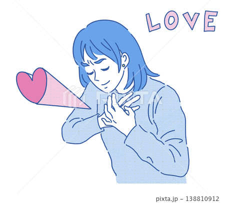 胸に手を当ててときめいている女性のイラスト 138810912