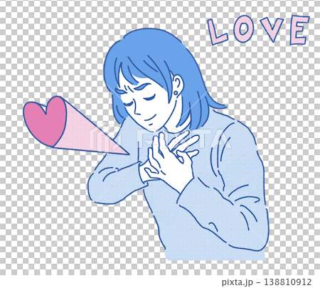 胸に手を当ててときめいている女性のイラスト 138810912