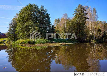 Tranquil River Reflections of Autumn Trees 138811103