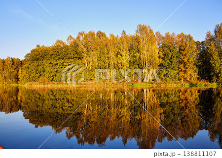 Tranquil River Reflections of Autumn Trees Tranquil River Reflections of Autumn Trees 138811107