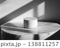 Elegant Minimalist Skincare Product Container on Marble Surface with Dramatic Shadows 138811257