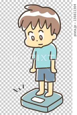 一個男孩在稱體重 138811364