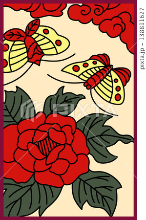 牡丹に蝶の花札 牡丹に蝶の花札 138811627