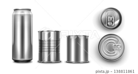 Realistic 3D metal can mockups isolated on white Realistic 3D metal can mockups isolated on white 138811861