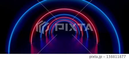 Red and blue neon tunnel with LED light arches 138811877