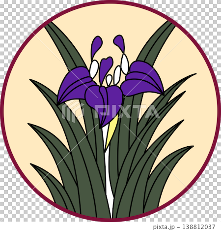 Circular Hanafuda cards featuring irises and dregs Circular Hanafuda cards featuring irises and dregs 138812037