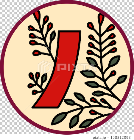 A circular Hanafuda card featuring bush clover and red strips. A circular Hanafuda card featuring bush clover and red strips. 138812098