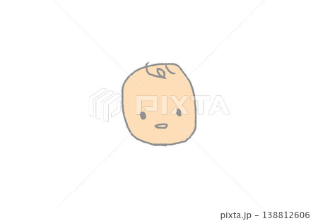 手書きのやわらかい赤ちゃんの顔イラスト(グレー線・肌色あり) 手書きのやわらかい赤ちゃんの顔イラスト(グレー線・肌色あり) 138812606