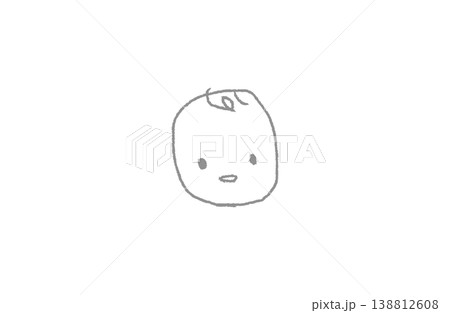 手書きの赤ちゃんの顔アウトラインイラスト(グレー線のみ・塗りなし) 手書きの赤ちゃんの顔アウトラインイラスト(グレー線のみ・塗りなし) 138812608
