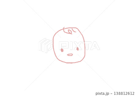 手書きの赤ちゃんの顔アウトラインイラスト（ピンク線のみ・塗りなし） 138812612