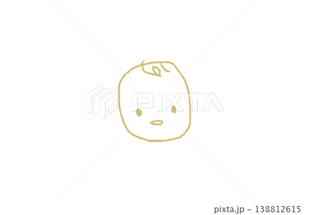手書きの赤ちゃんの顔アウトラインイラスト（黄色線のみ・塗りなし） 138812615