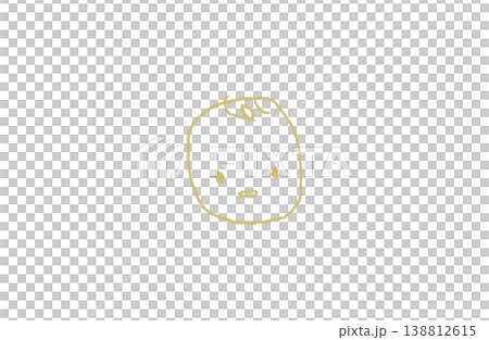 手書きの赤ちゃんの顔アウトラインイラスト（黄色線のみ・塗りなし） 138812615