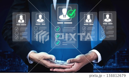 A businessman interacts with a digital interface displaying profiles, highlighting the importance of professional verification and technology in corporate settings. Sigmoid A businessman interacts with a digital interface displaying profiles, highlighting the importance of professional verification and technology in corporate settings. Sigmoid 138812679