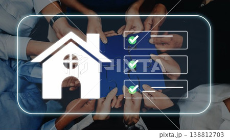 Collaborative Teamwork Concept with House Symbol Representing Home and Checklist for Building Projects and Team Tasks in Modern Business Environment Gluon 138812703