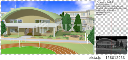 学校の景色:運動場・中庭から撮影した各種アングル(アニメの背景画に便利なパースガイドデータ付きです) 学校の景色:運動場・中庭から撮影した各種アングル(アニメの背景画に便利なパースガイドデータ付きです) 138812988