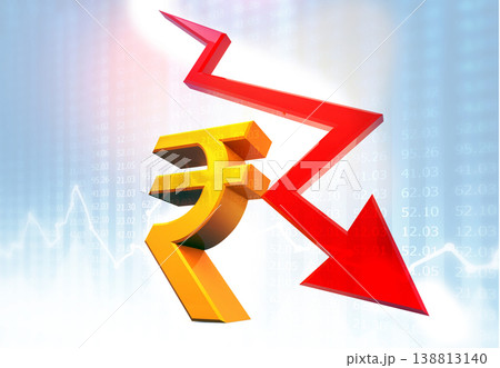 Decrease growth arrow with Rupee sign 138813140