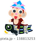 こどもの日  こいのぼり真鯉に乗る子ザル 貼り絵キャラクターイラストB 138813253