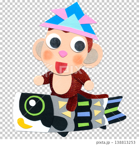 Children's Day: Baby monkey riding a black carp streamer (collage character illustration B) Children's Day: Baby monkey riding a black carp streamer (collage character illustration B) 138813253