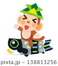 こどもの日  こいのぼり真鯉に乗る子ザル 貼り絵キャラクターイラストC 138813256