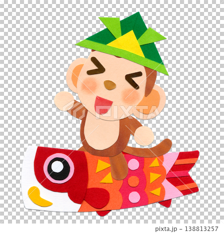 Children's Day: Baby monkey riding a red carp streamer (collage character illustration C) Children's Day: Baby monkey riding a red carp streamer (collage character illustration C) 138813257