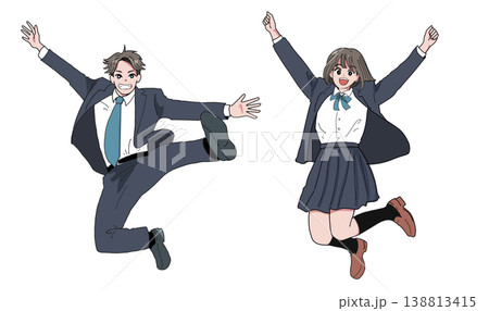 大ジャンプ!笑顔で喜ぶ制服の男子女子高校生(青春、合格、卒業、元気)透過背景 大ジャンプ!笑顔で喜ぶ制服の男子女子高校生(青春、合格、卒業、元気)透過背景 138813415