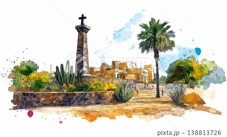African Renaissance Monument. African Renaissance Monument hand drawn watercolor illustration on white background African Renaissance Monument. African Renaissance Monument hand drawn watercolor illustration on white background 138813726