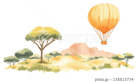 Air and Tenere Reserve. Air and Tenere Reserve watercolor illustration on white background Air and Tenere Reserve. Air and Tenere Reserve watercolor illustration on white background 138813734