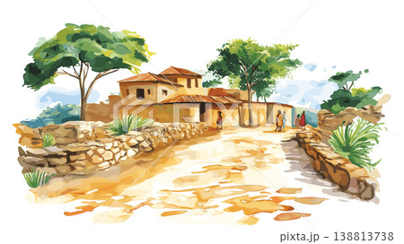 Aksum. Aksum hand drawn watercolor illustration on white background 138813738