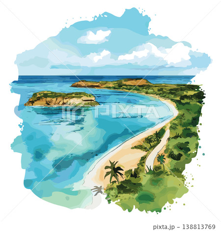 Bazaruto Archipelago. Bazaruto Archipelago hand drawn watercolor illustration on white background 138813769