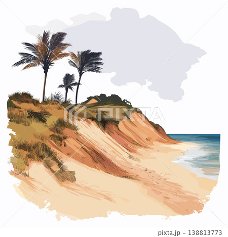 Bazaruto Dunes. Bazaruto Dunes hand drawn watercolor illustration on white background Bazaruto Dunes. Bazaruto Dunes hand drawn watercolor illustration on white background 138813773