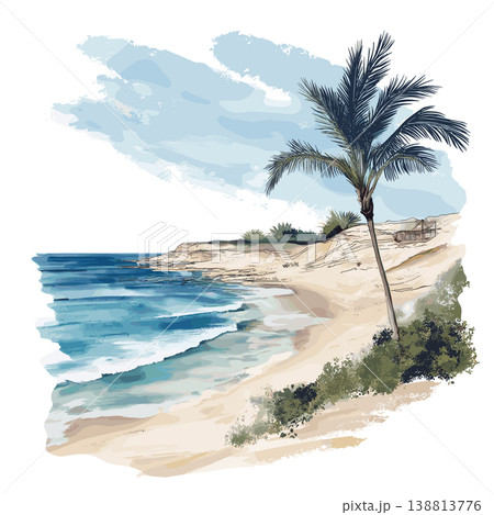 Berbera Beaches. Berbera Beaches hand drawn watercolor illustration on white background Berbera Beaches. Berbera Beaches hand drawn watercolor illustration on white background 138813776