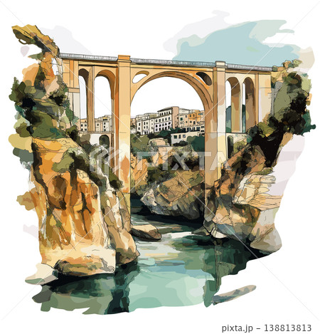Constantine Bridge City. Constantine Bridge City hand drawn watercolor illustration on white background 138813813