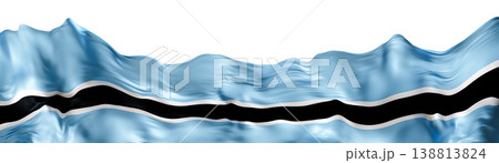 The Botswana flag displayed on a clear background shows a wavy effect that gives it a three-dimensional look. The design highlights the colors of the flag clearly 138813824